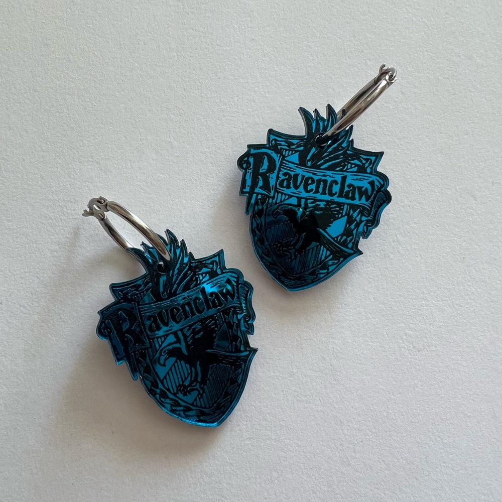 Harry Potter Handmade Acrylic Metallic Blue Ravenclaw Dangle Statement Earrings